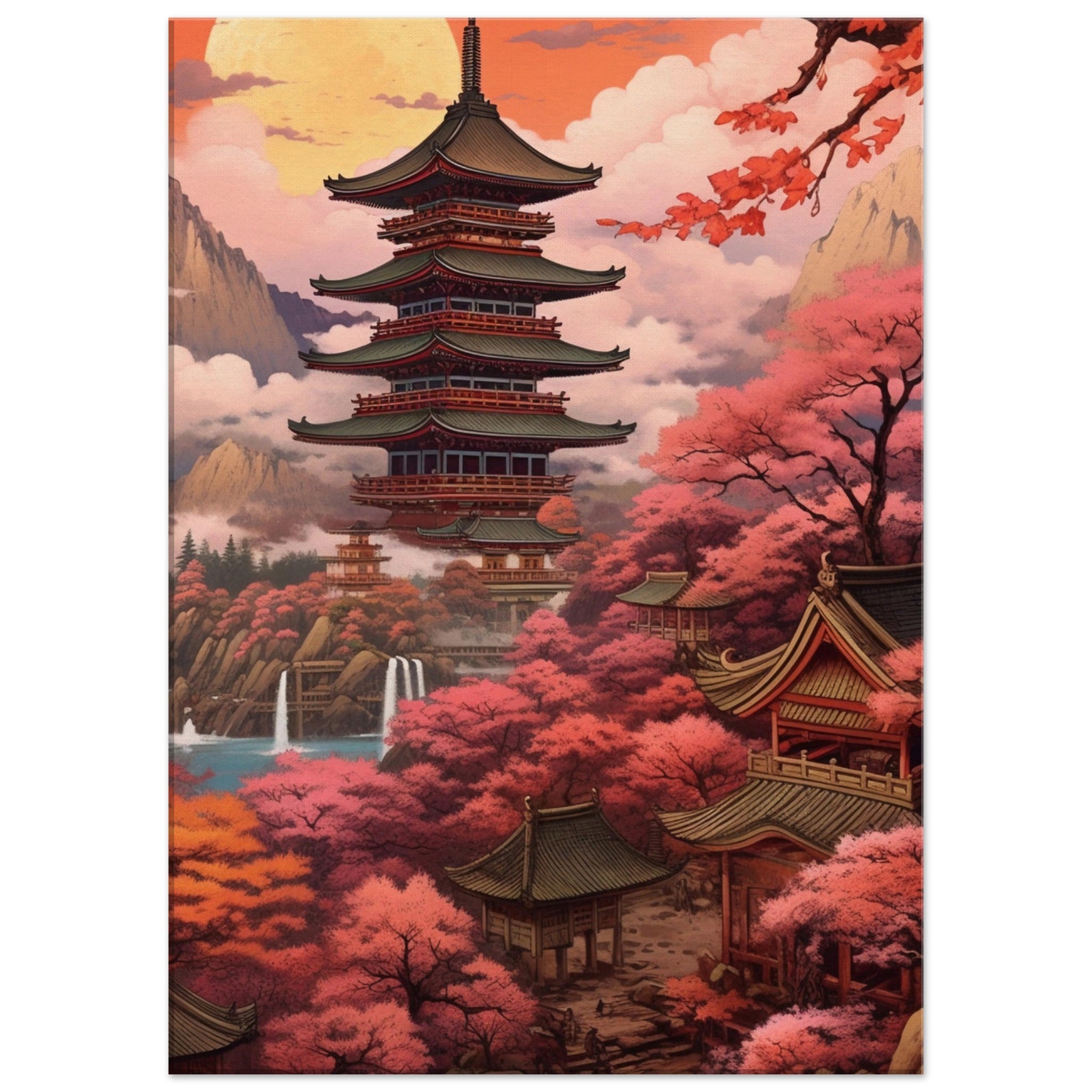 Japanese old temple with mountains - immersiarts