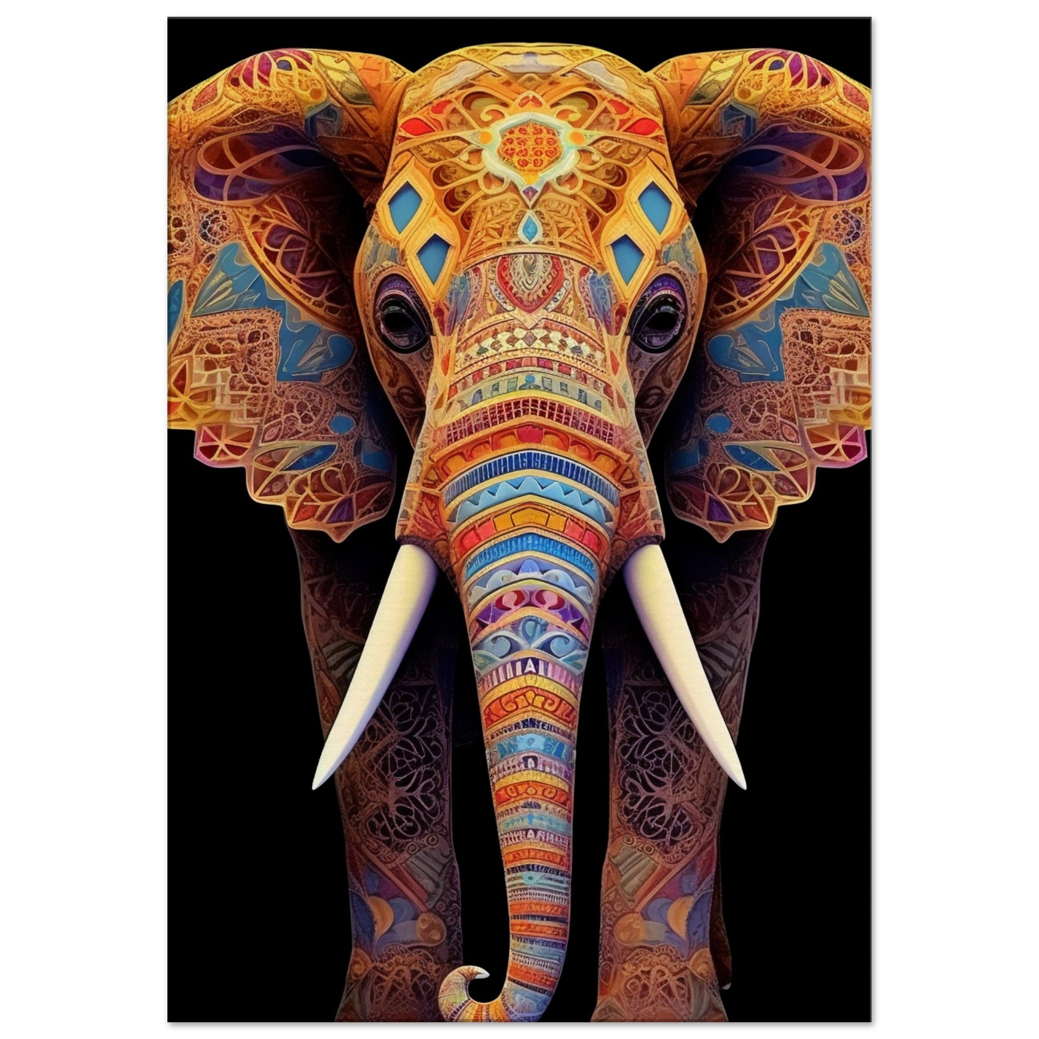 Macro Geometric colorful elephant with Ivory front view - immersiarts