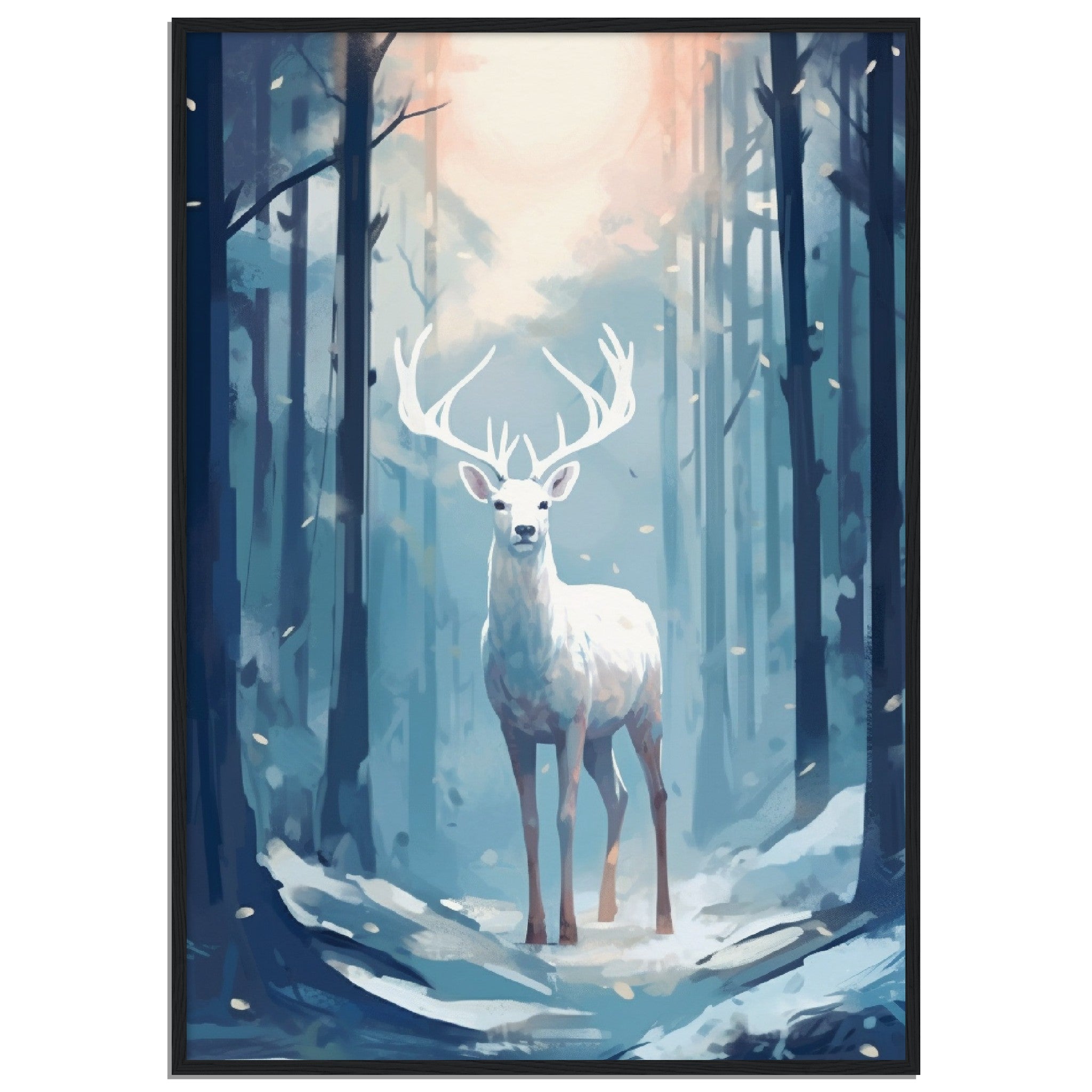 Water Colour White Deer In Forest - immersiarts