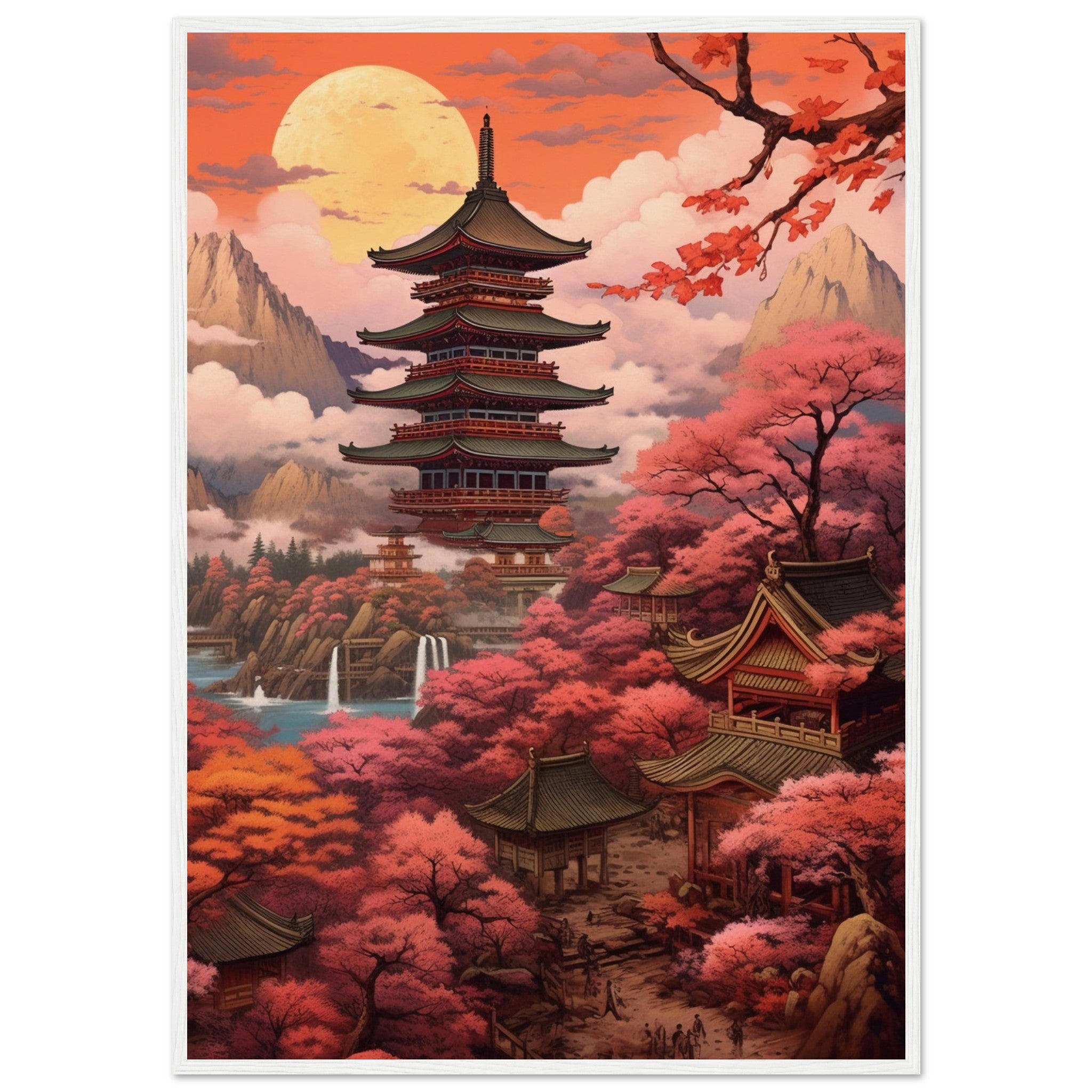 Japanese old temple with mountains - immersiarts