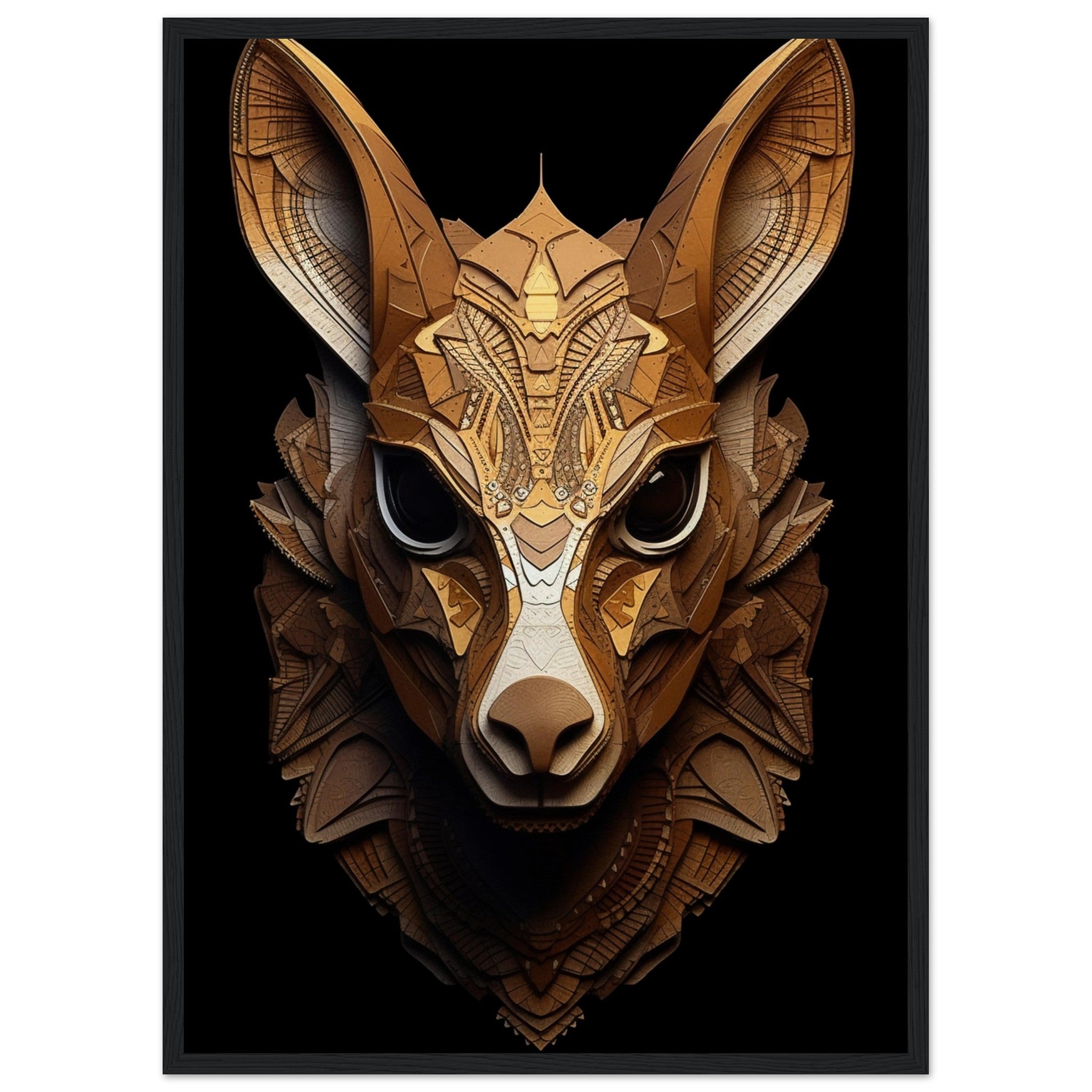 Geometric wooden kangaroo face - immersiarts