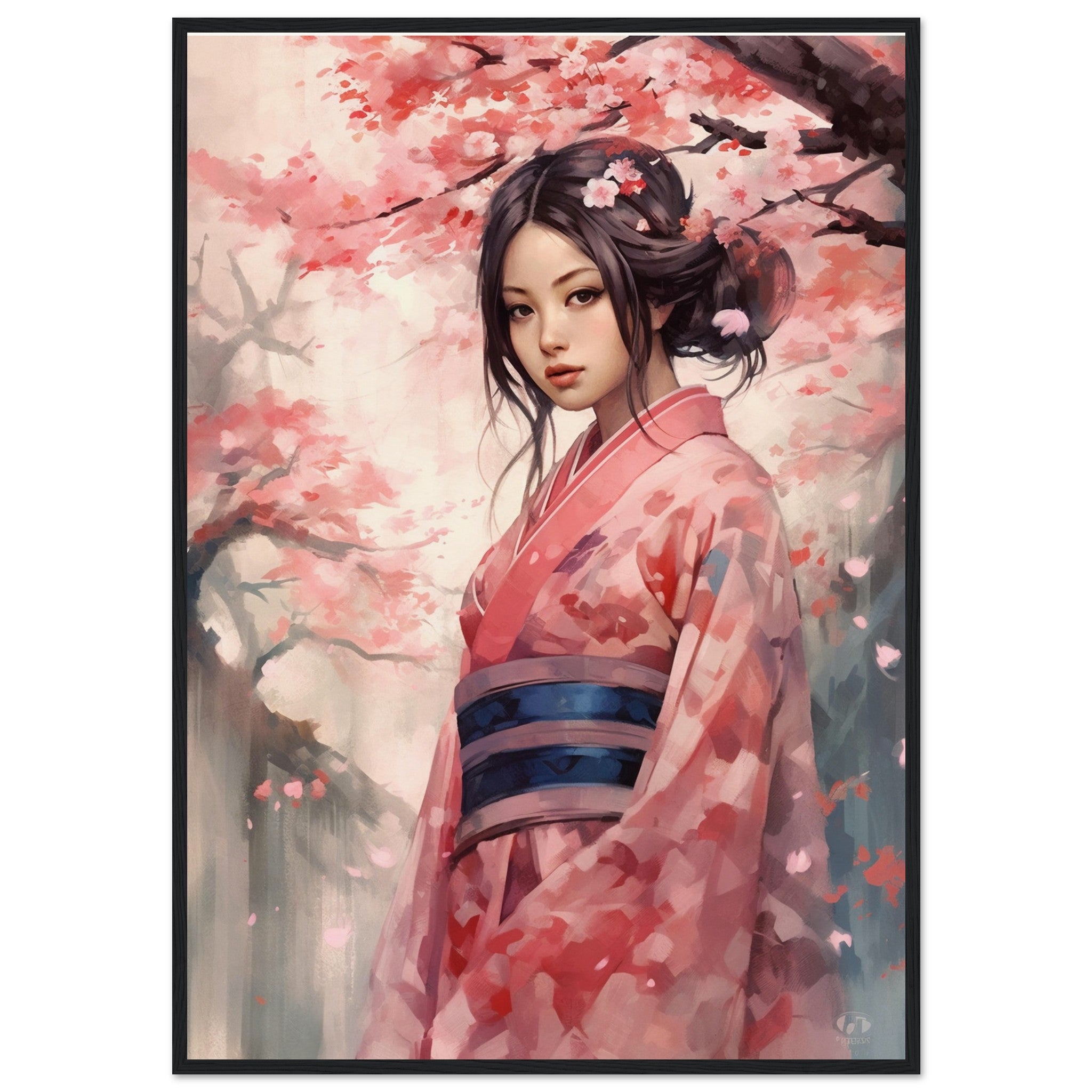 Japanese girl surrounded with cherry blossoms - immersiarts