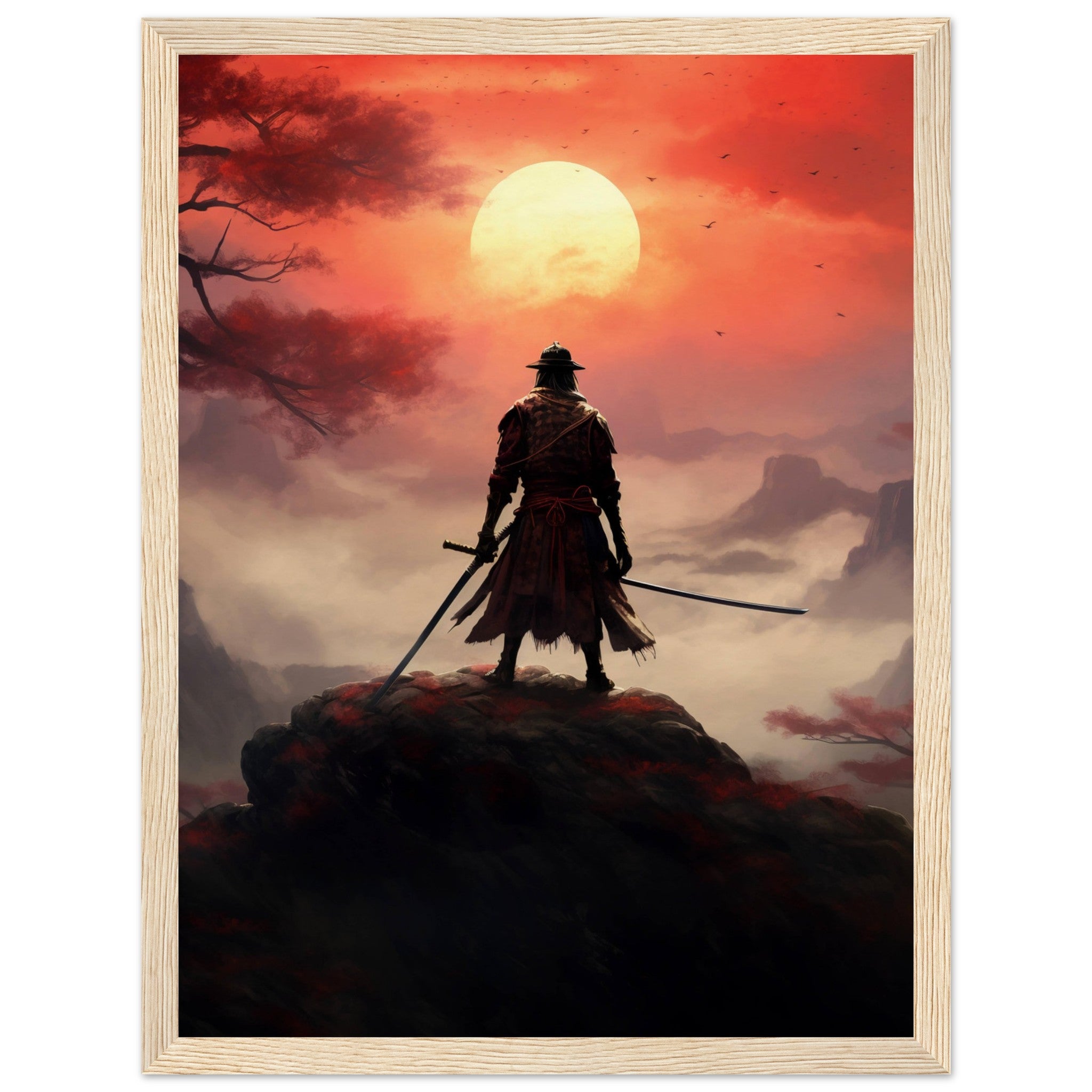 A samurai warrier looking at sunset - immersiarts