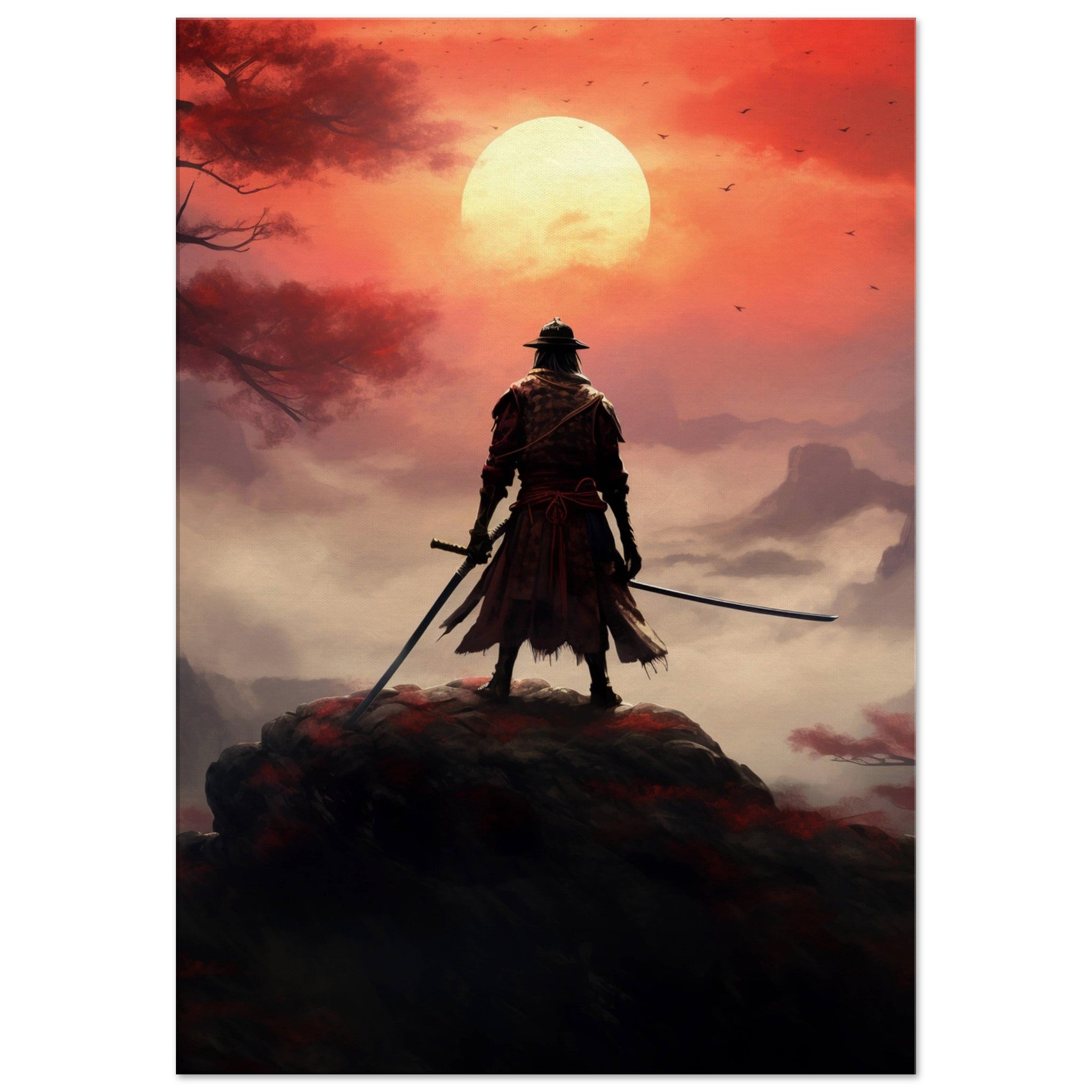A samurai warrier looking at sunset - immersiarts