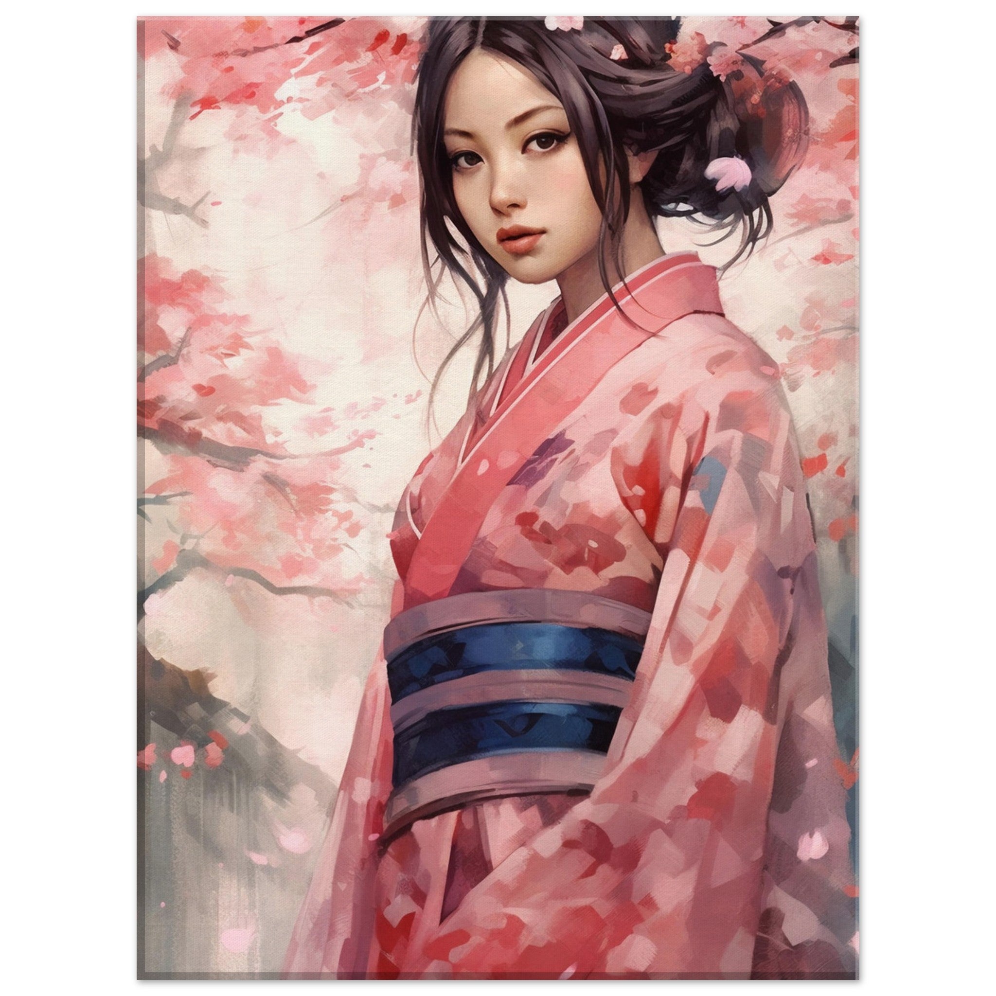Japanese girl surrounded with cherry blossoms - immersiarts