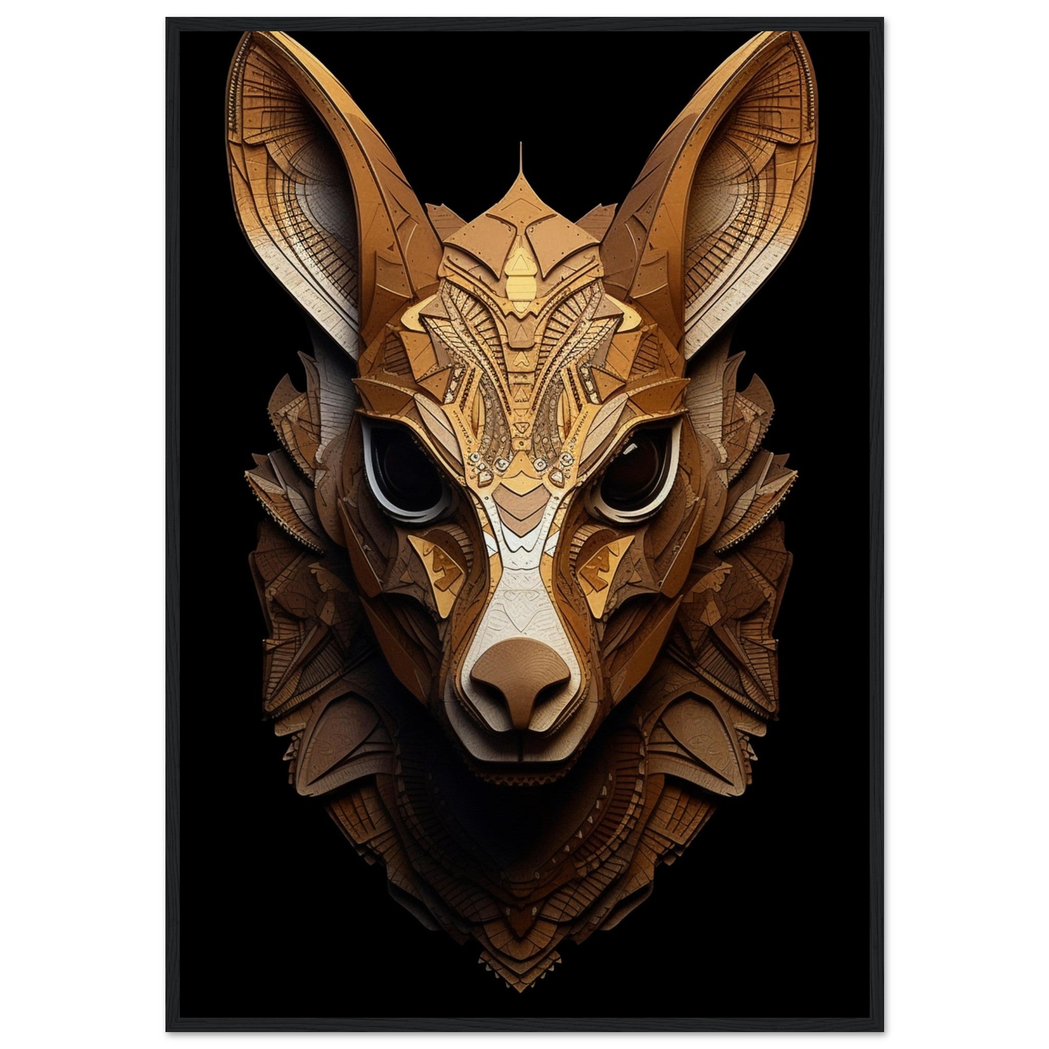 Geometric wooden kangaroo face - immersiarts