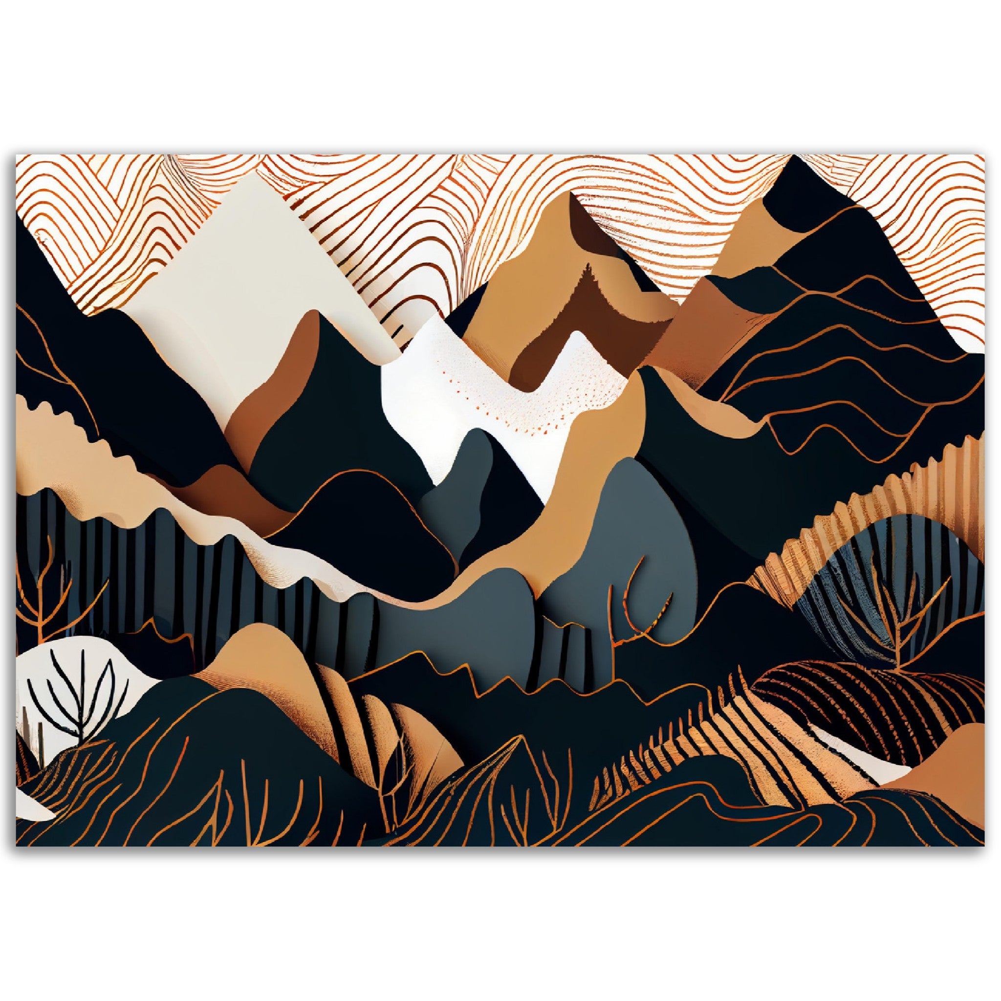 Minimalist Landscape Brown & White Peaks - immersiarts