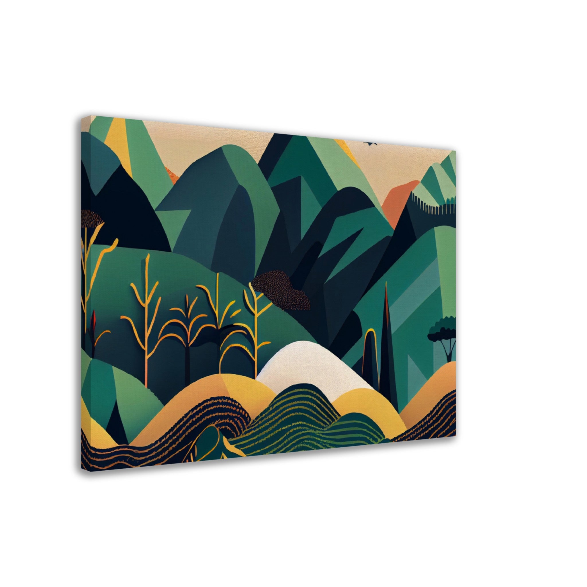 Minimalist Landscape Round Green Peaks - immersiarts