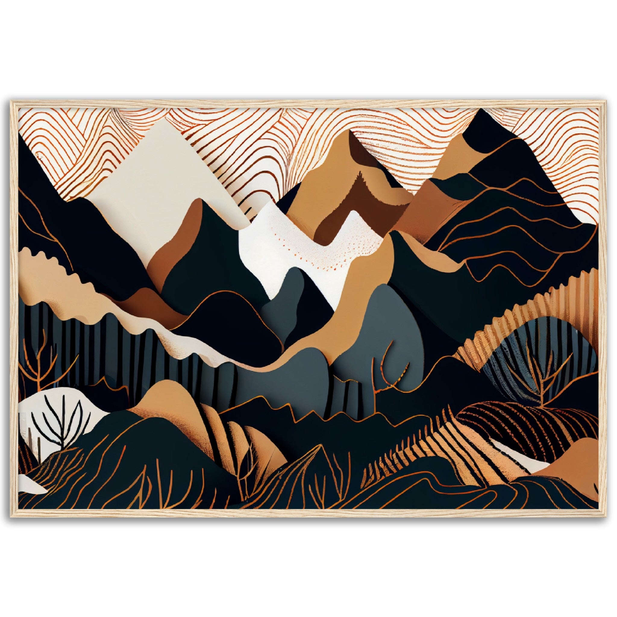 Minimalist Landscape Brown & White Peaks - immersiarts