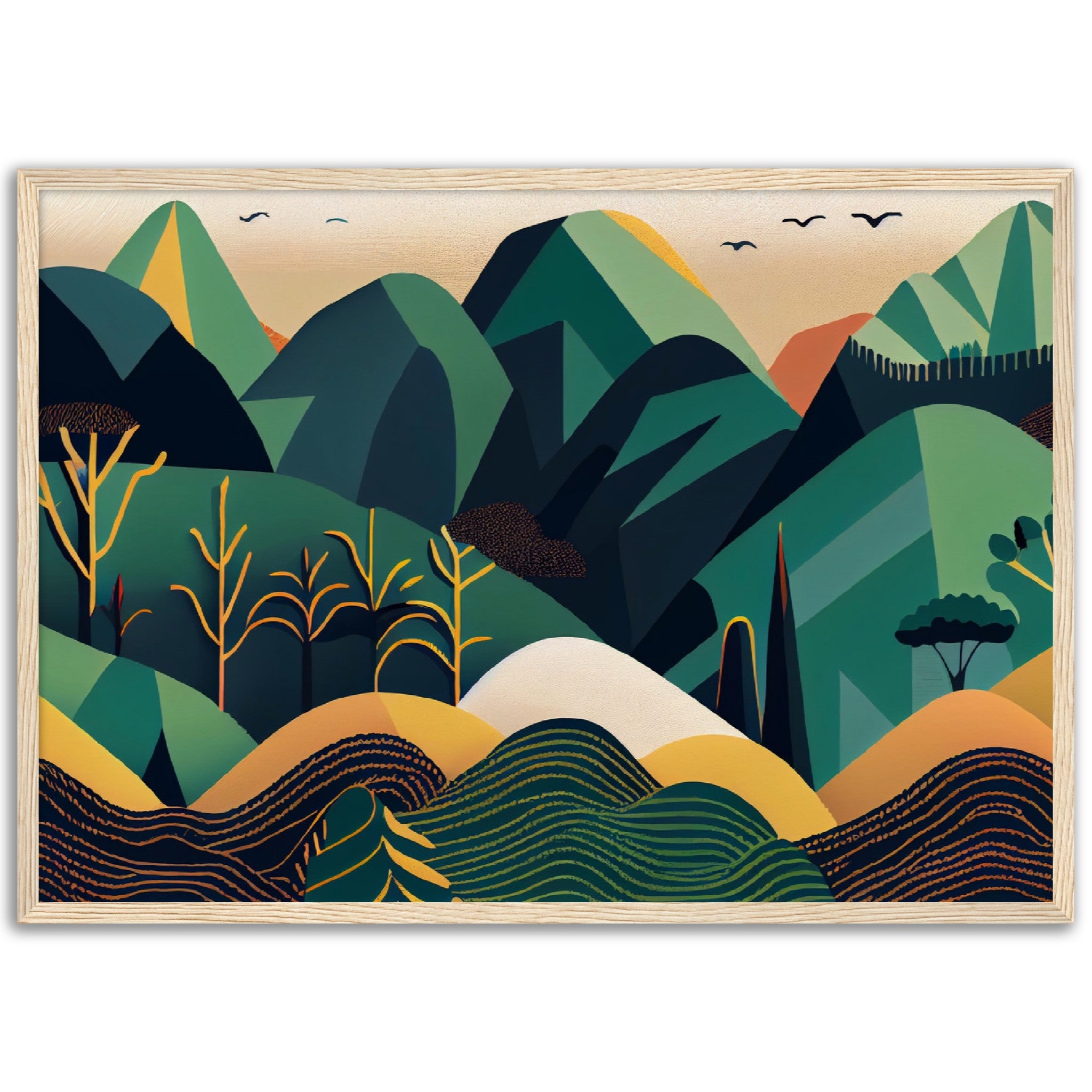 Minimalist Landscape Round Green Peaks - immersiarts