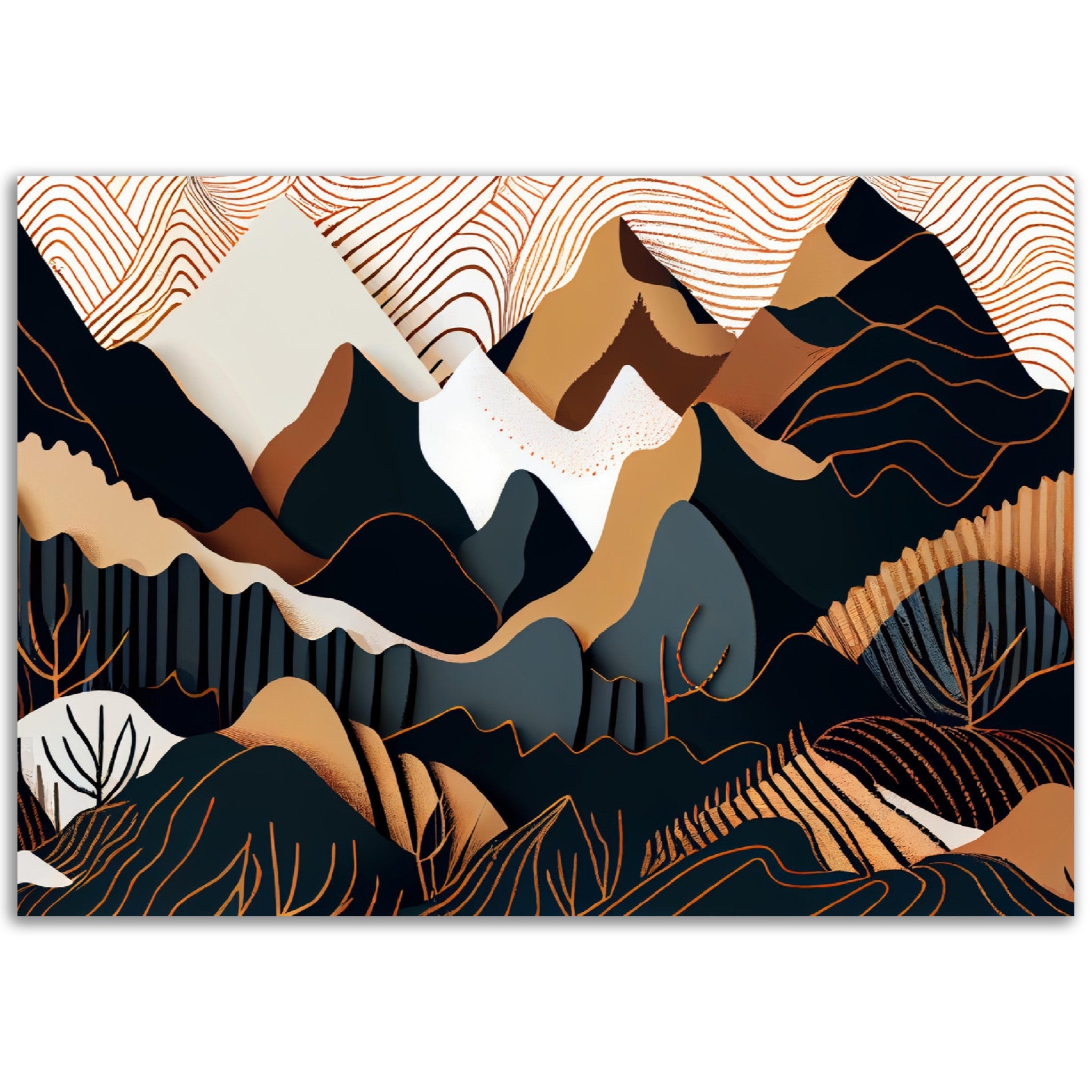 Minimalist Landscape Brown & White Peaks - immersiarts