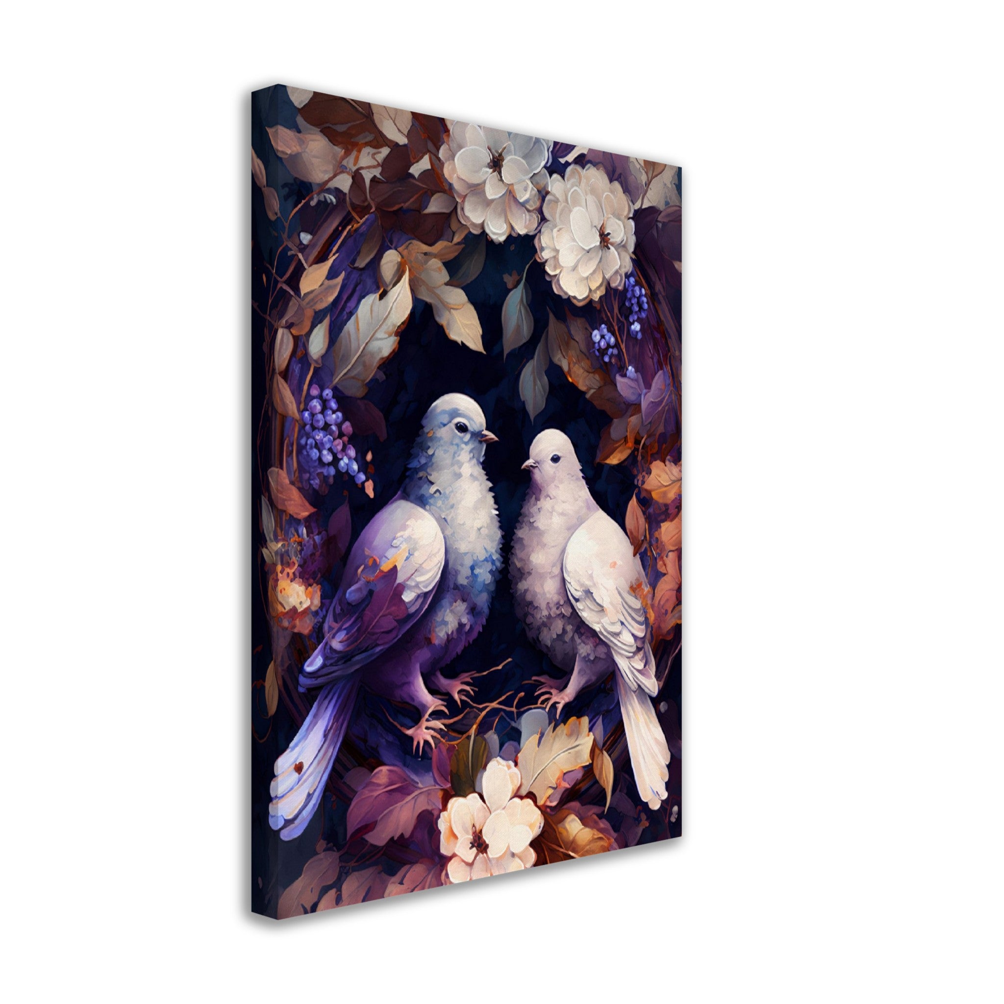 Two Doves Surrounded By Flowers - immersiarts
