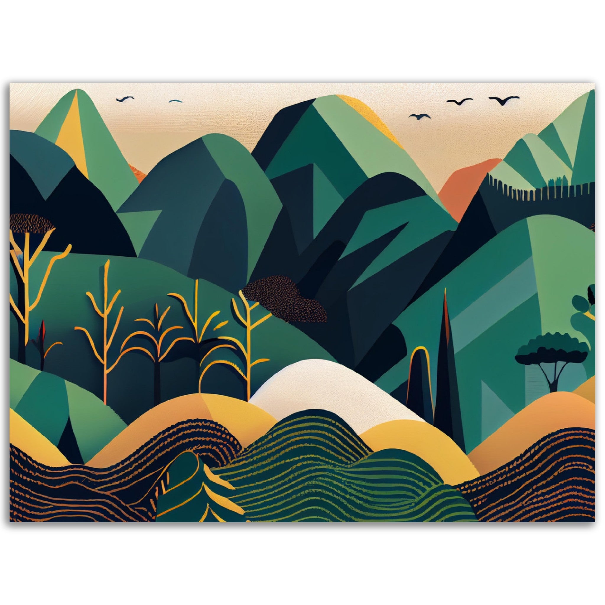 Minimalist Landscape Round Green Peaks - immersiarts