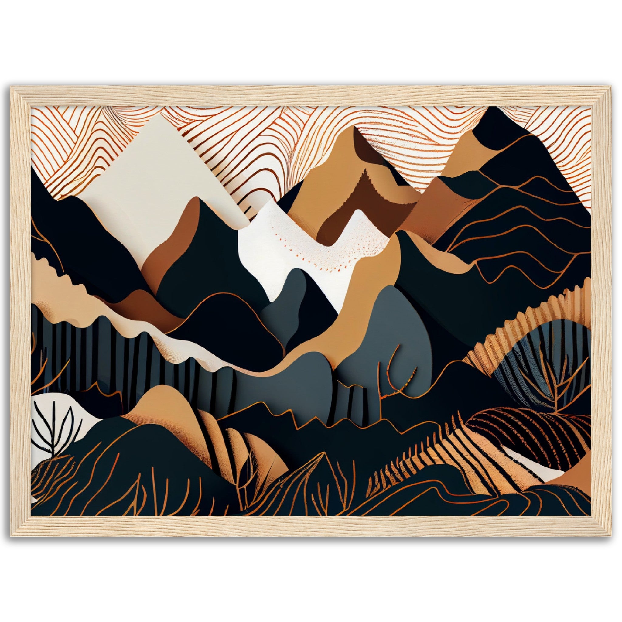 Minimalist Landscape Brown & White Peaks - immersiarts