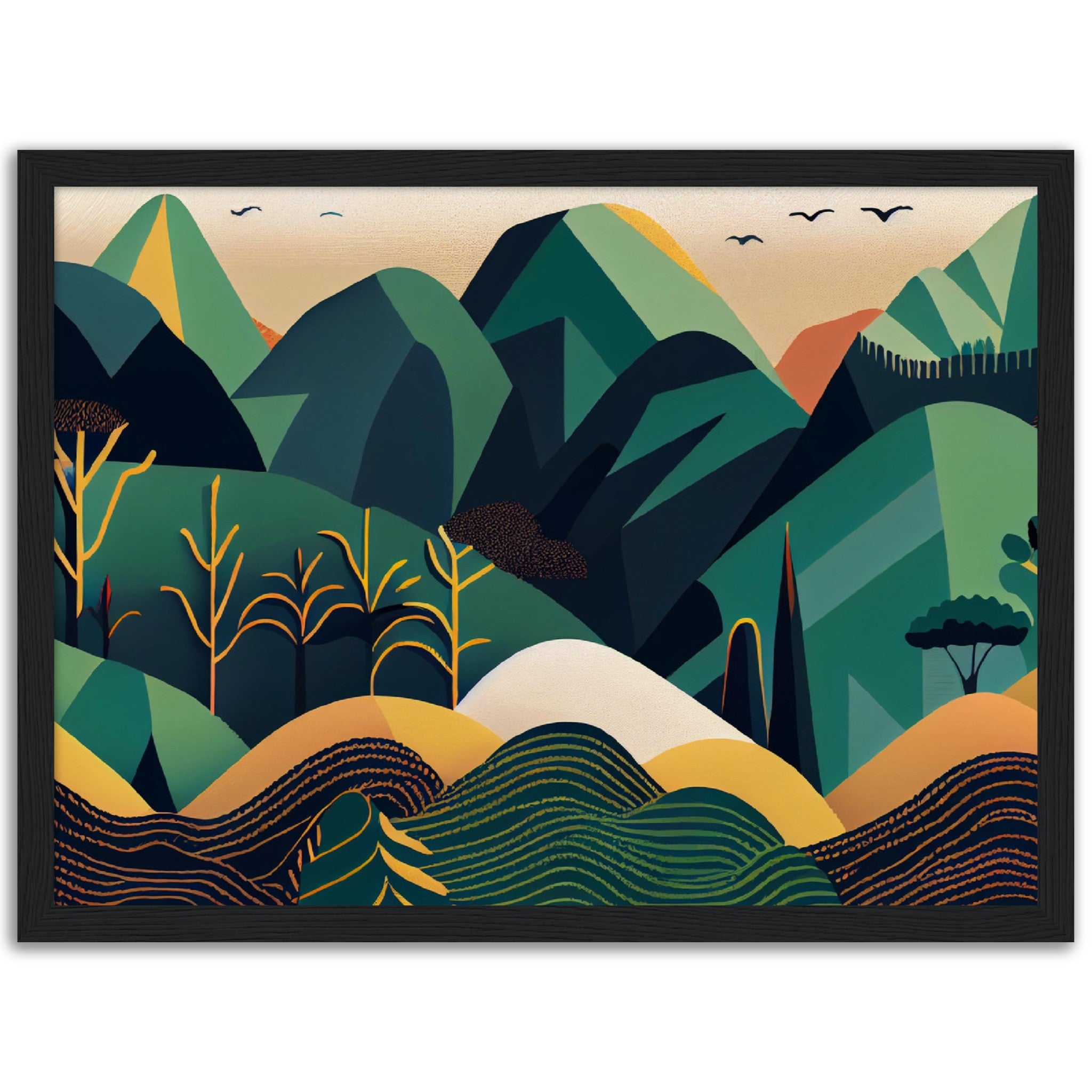 Minimalist Landscape Round Green Peaks - immersiarts