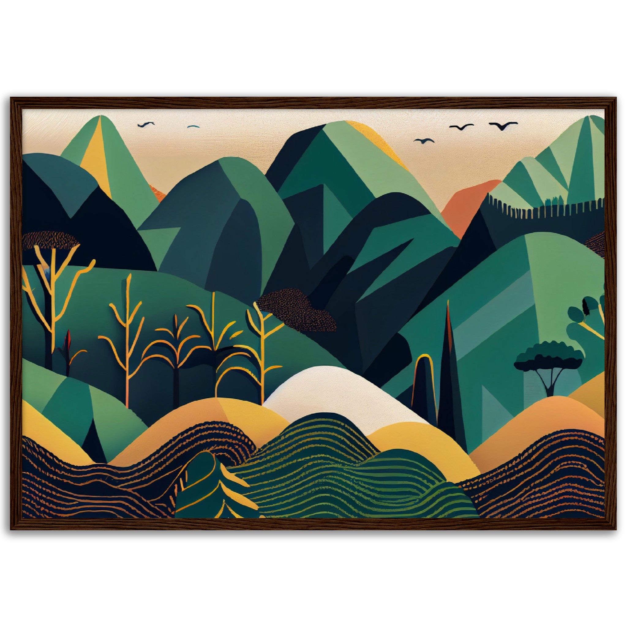 Minimalist Landscape Round Green Peaks - immersiarts