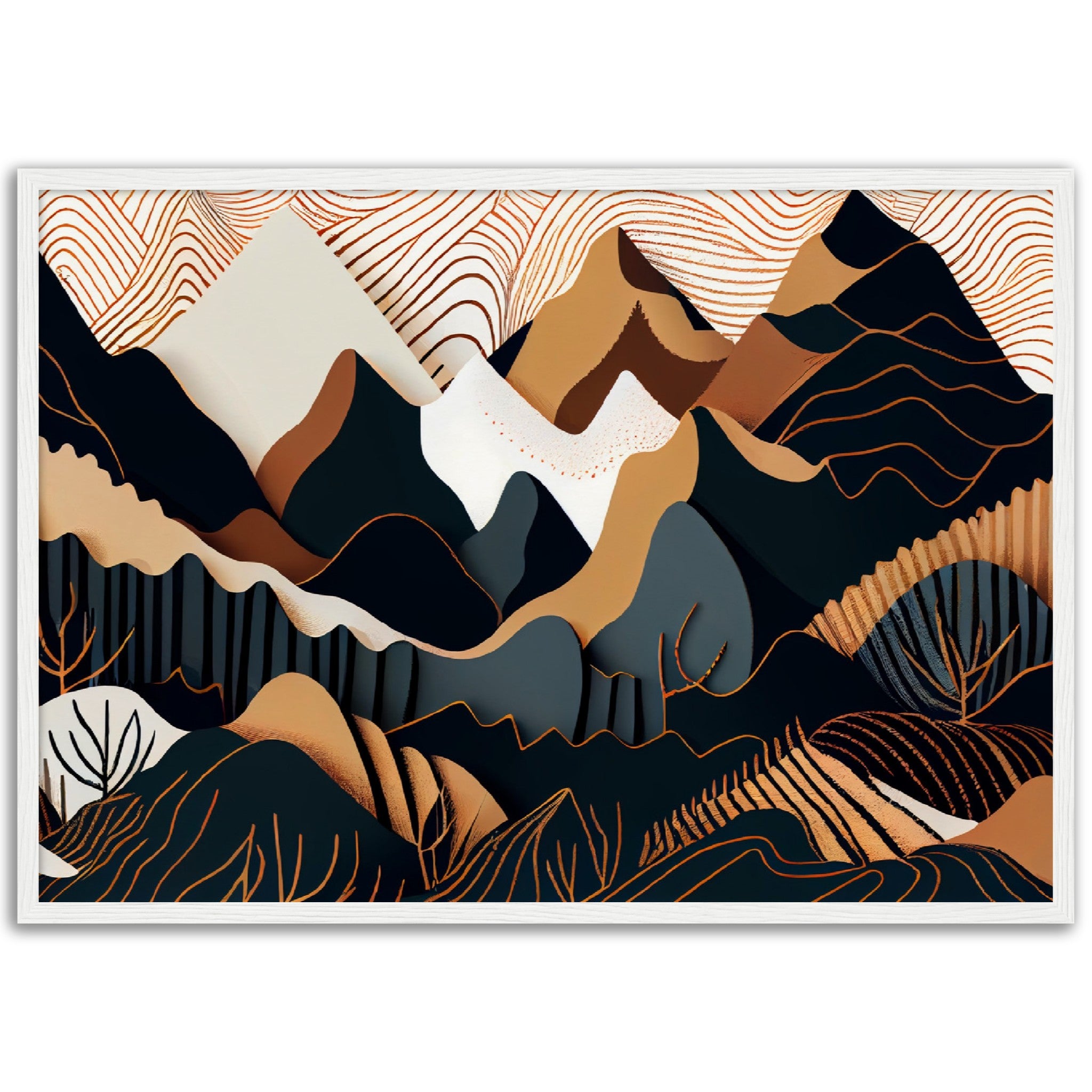 Minimalist Landscape Brown & White Peaks - immersiarts