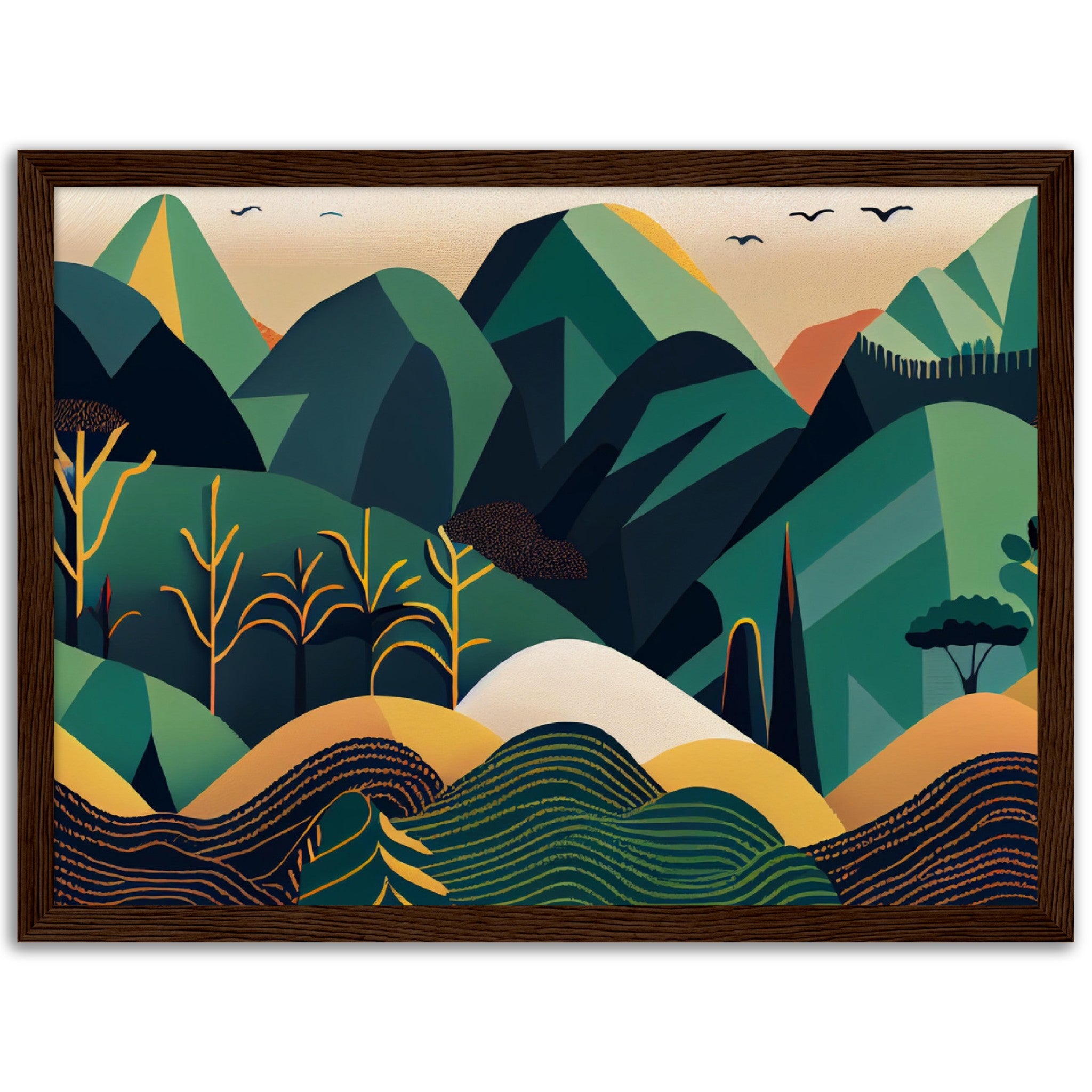 Minimalist Landscape Round Green Peaks - immersiarts