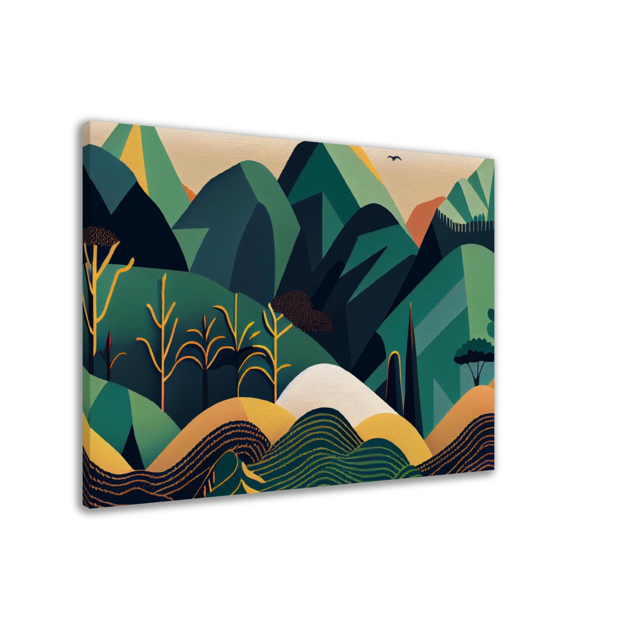 Minimalist Landscape Round Green Peaks - immersiarts