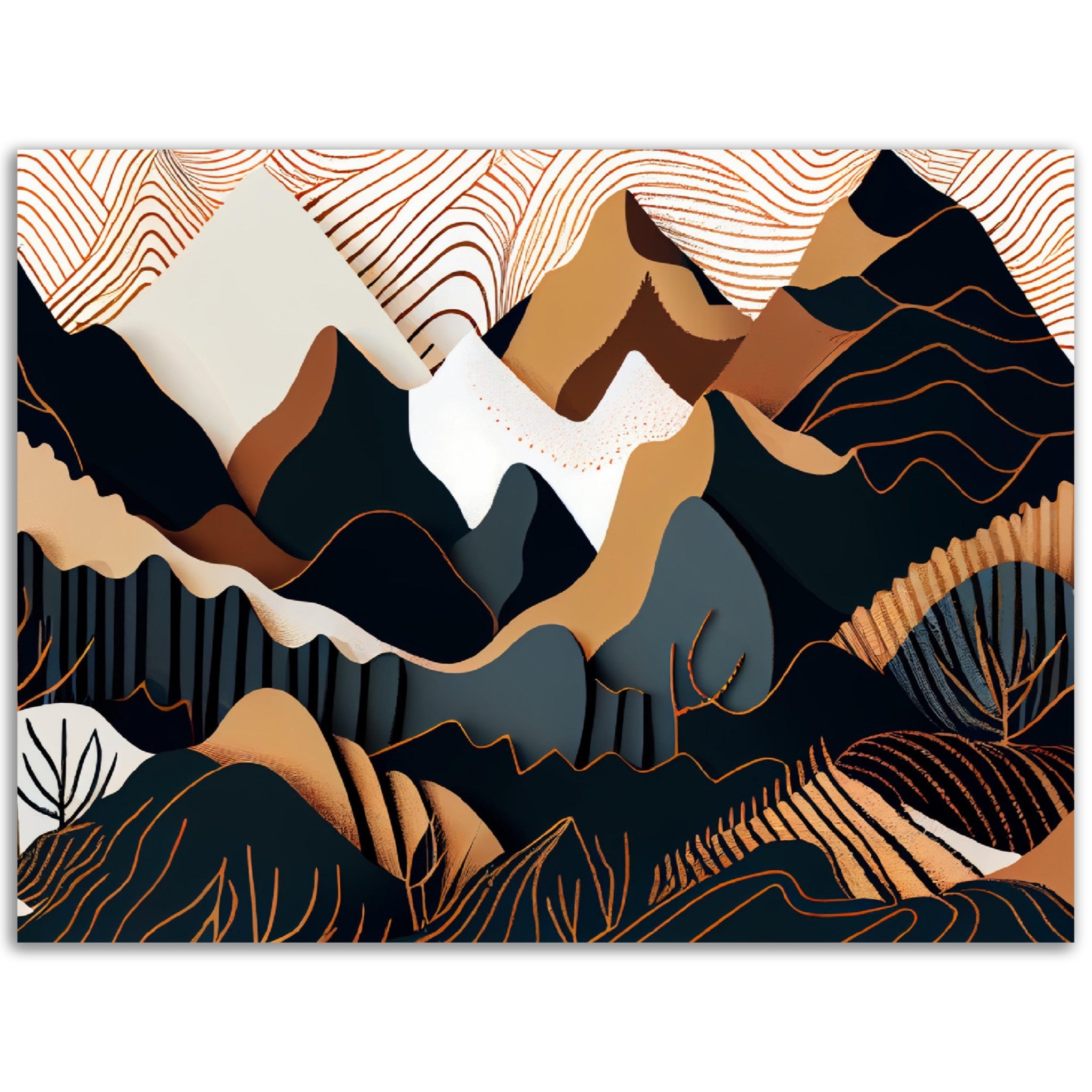 Minimalist Landscape Brown & White Peaks - immersiarts