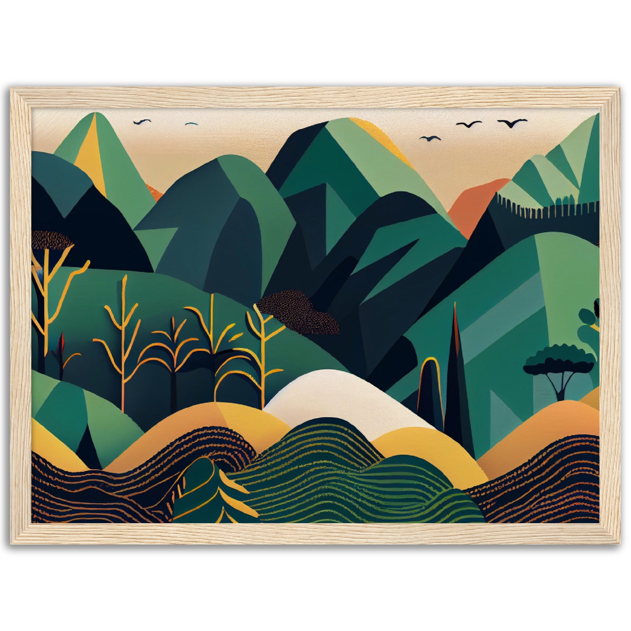 Minimalist Landscape Round Green Peaks - immersiarts