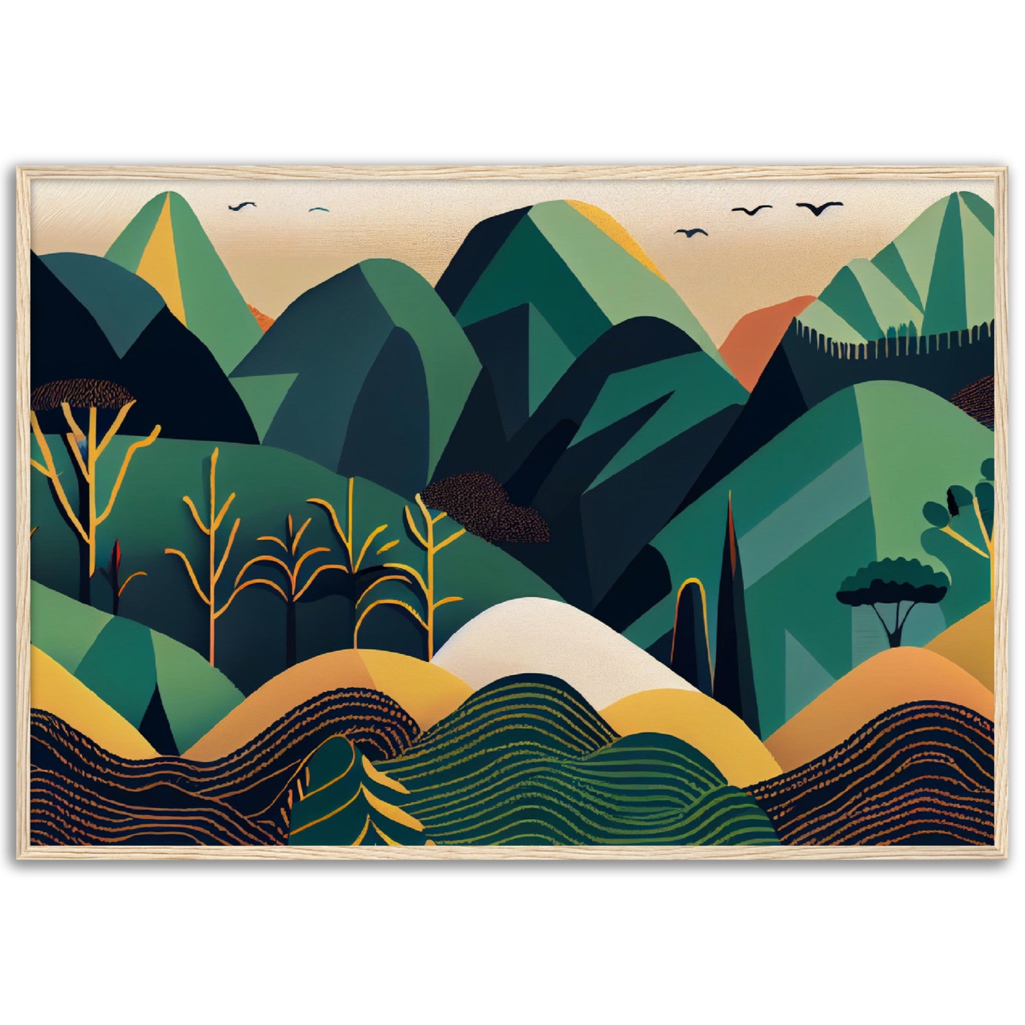 Minimalist Landscape Round Green Peaks - immersiarts